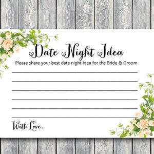 Date Night Ideas, Date Night Cards, Date Night Sign, Bridal Shower Activity, Bridal shower game, Bridal shower activity, Printable Game TH01