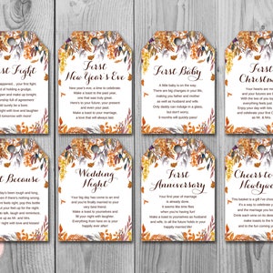 Autumn Fall Milestone Wedding Tags, Wine Tag Firsts, milestone wine labels wedding, marriage labels, wedding gift for couple WD84 TH47