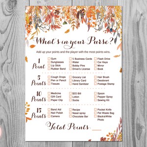 Autumn Fall What&#39;s in your Purse Bridal Shower Game, Purse Hunt, Purse Raid, Coed Bridal shower game, Bridal shower activity  WD84 TH47