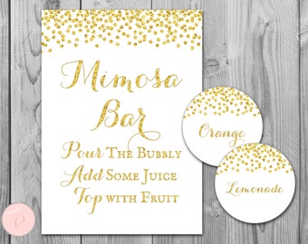 Sinal de bar mimosa dourado com etiquetas de suco, sinal de bar borbulhante, sinal de bar de casamento, sinal de decoração de casamento, festa de noivado mimosa wd101 th31