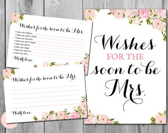 Pink Wishes for the Bride to be Card, Wishes for the Soon to be Mrs, Engagement Party Activities, Bridal shower Game Printable, WD67 TH18