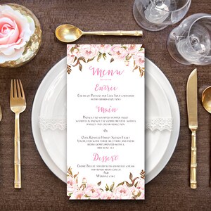 Blush Pfingstrosen Hochzeitsmenü, Hochzeitsmenü druckbar, Hochzeitsmenü Vorlage - Digitale Datei, DIY Druck WD73 WM43 z