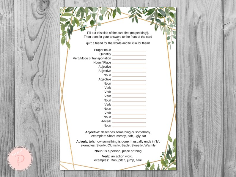 Greenery Engagement Libs Mad Libs Wedding Mad Libs Bridal - Etsy Canada
