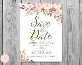 Save The Date Wedding Invitation, Boho Invitation Printable, Bridal Shower Invitation, Wedding Invitation TH46 WS43