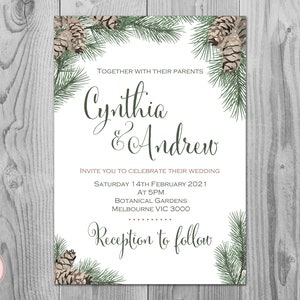 Pinienzapfen Winter Hochzeitseinladung Set, Hochzeitseinladung, Hochzeitseinladung, Hochzeitseinladung, Hochzeitseinladung, Personalisiert, WS73 TH54 WI39