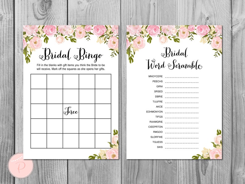 Peonies Bridal Shower Games, Bridal Shower Game, Package, Instant Download, 6 Games Printable, Bridal Shower Activities WD67 TH13 image 3