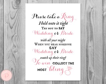 Don't Say Wedding or Bride Game, Don't Say a word Game, Take a Ring Game, Coed Bridal shower game, Shower activity, TG00 game TH00