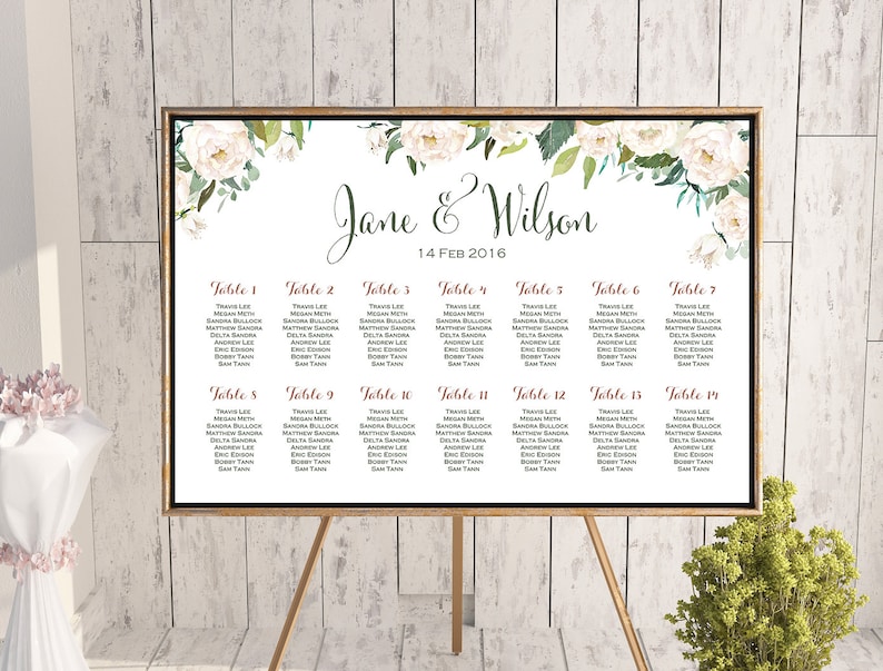 wedding seating chart white ivory flower printable custom wedding seating chart tool