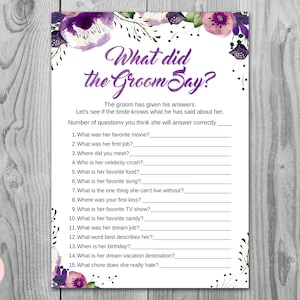 What did the Groom Say Game, What did groom say about Bride, How well couple know each other, Couples shower Game, Bridal Shower WD83 TH43