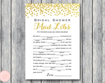 Gold Bridal Shower Mad Libs, Marriage advice cards, Wedding Mad Libs, Bridal Shower Mad Libs, Bridal Mad Libs, Mad lib advice cards TH22