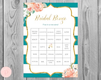 50x Teal Prefilled Bridal Bingo Cards, Prefilled Bridal Shower Bingo cards, Bridal Bingo, Couples shower Bingo, Printable Bingo Cards TH81