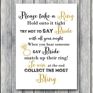 Gold Don&#39;t Say Bride Game, Don&#39;t Say a word Game, Take a Ring Game, Bridal shower game, Bridal shower activity, Printable Game TH14 TH31