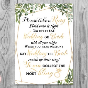 Greenery Don&#39;t Say Bride or Wedding Game, Don&#39;t Say a word Game, Take a Ring Game, Bridal shower game, Shower activity, Printable TH93