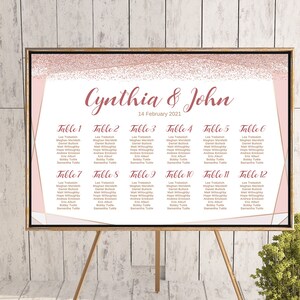 Confeti de oro rosa Encontrar su gráfico de asientos, gráfico de asientos de boda imprimible, cartel de asientos, signo de asiento de boda, mesa de asientos de boda TH95.1