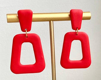 The Cindy / Bright Red Funky Retro Clay Earrings