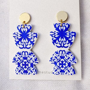 Portuguese tile pattern vase earrings