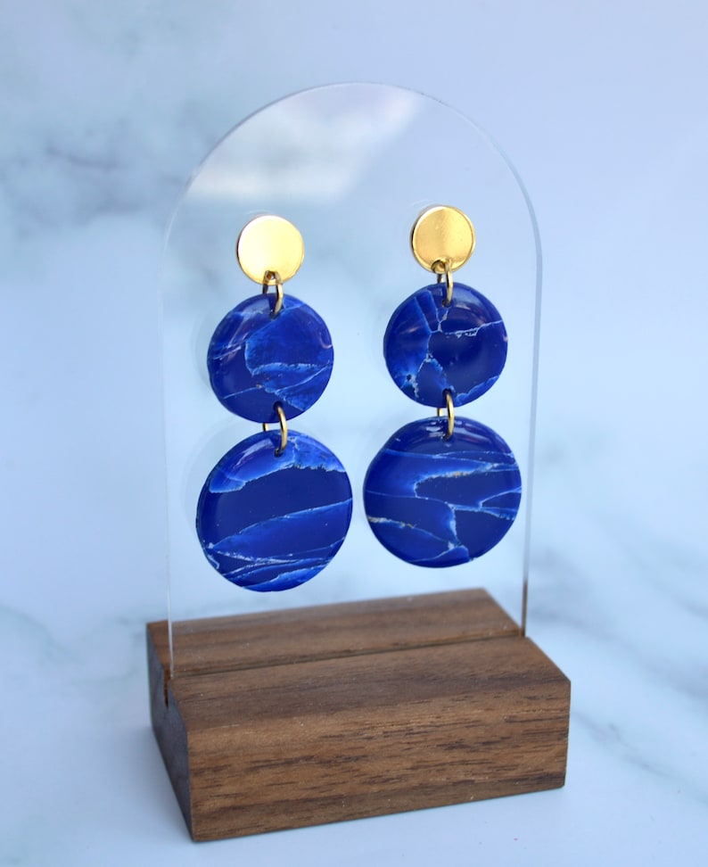 Lapis Lazuli Polymer Clay Earrings Various Styles Stacked circles