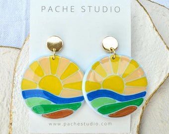 Hand painted sunrise earrings