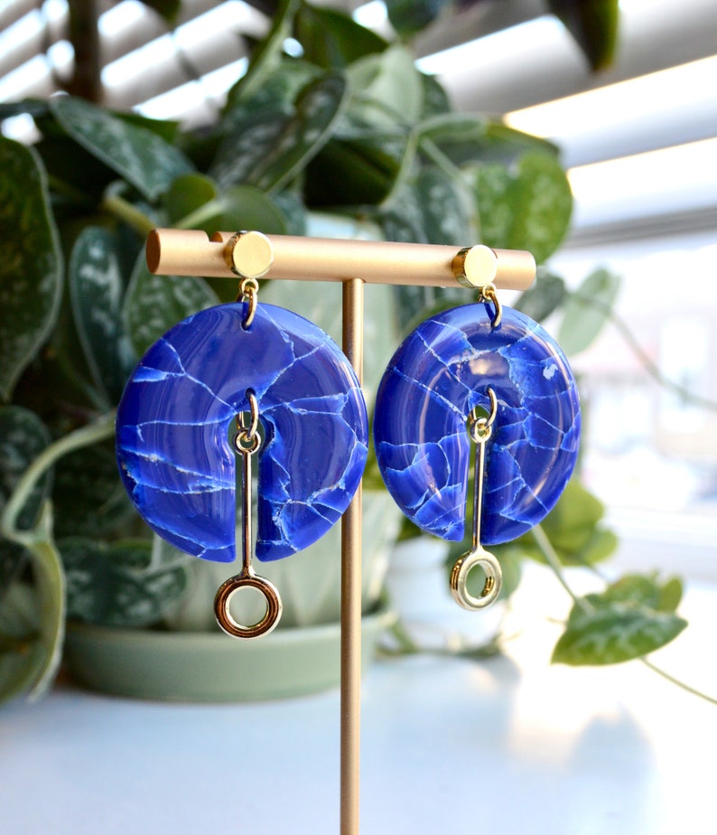 Lapis Lazuli Polymer Clay Earrings Various Styles Circle dangle