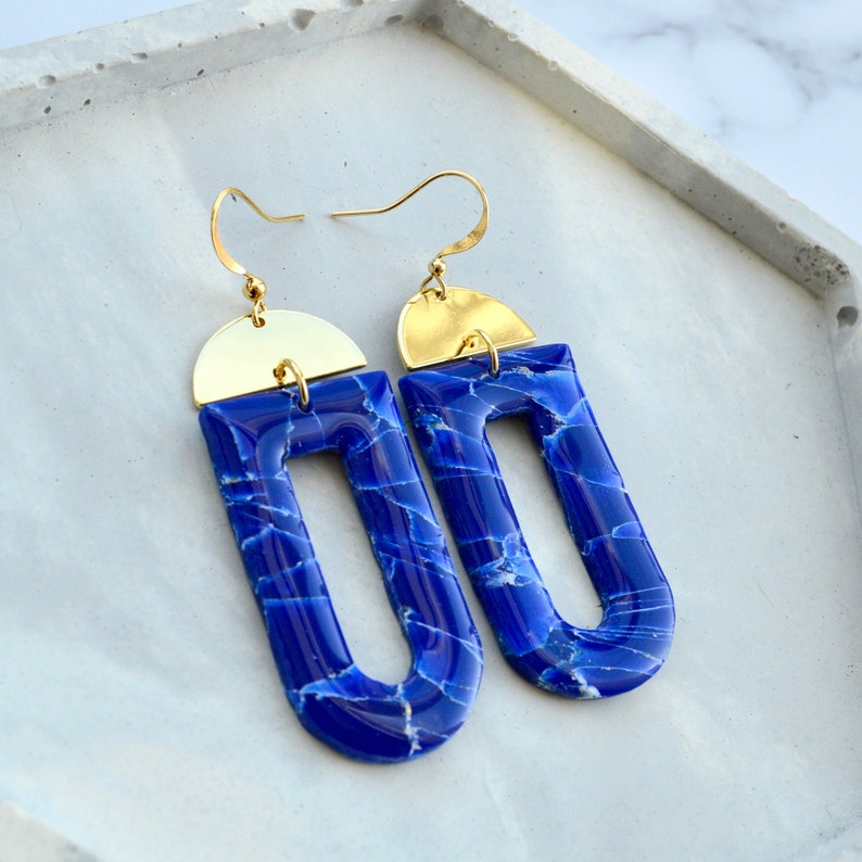 Lapis Lazuli Polymer Clay Earrings Various Styles Slim dangle hoops