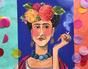 Frida Kahlo Art Print, Frida Illustration, Colorful Artist Print, Frida Art, Watercolor Frida Kahlo