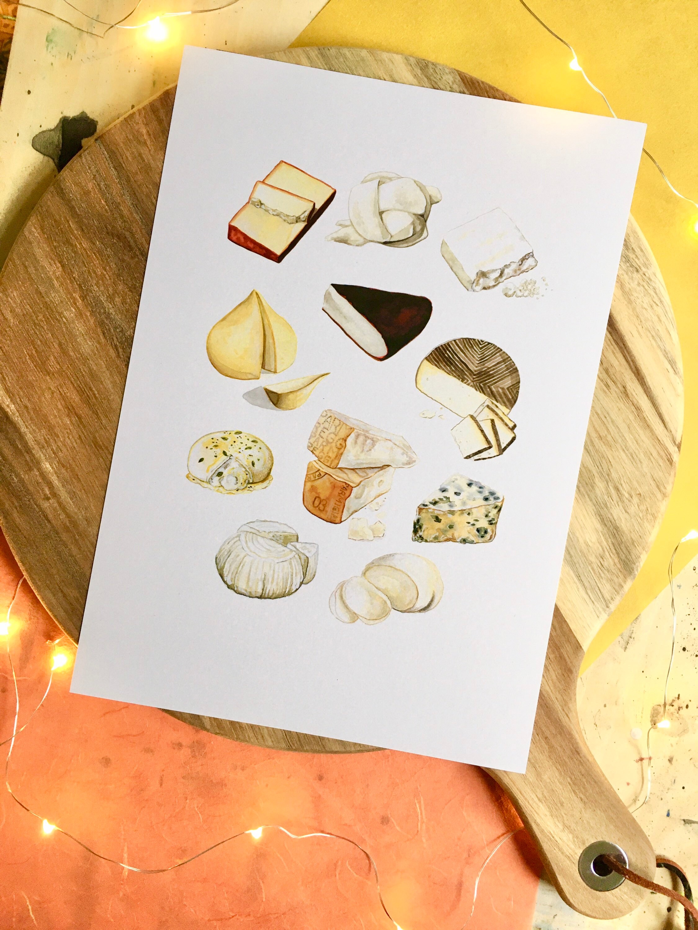 Cheese Illustration A4 Print Cheese Art Watercolor Food - Etsy