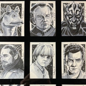 Star Wars The Phantom Menace 9 Sketch Card Set in BCW Wall Frame