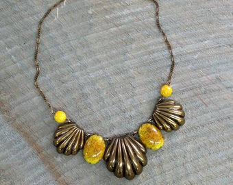 Sadie Green's Limited Edition Mustard Yellow Vintage Glass Scallop Necklace | Reign Jewelry