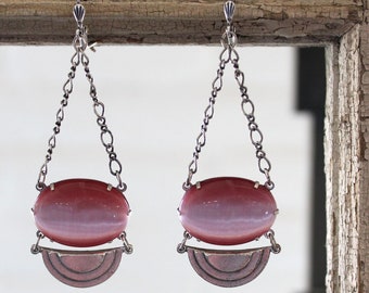 Sadie Green's Limited Edition Art Deco, Pink or Brown Vintage Glass Statement Earrings | Reign Jewelry