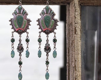 Sadie Green's Limited Edition, Art Deco, Hand Enameled Earrings with Swarovski Crystals | Reign Jewelry | Tudors | Camelot | The Crown