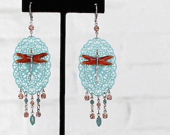 Sadie Green's Limited Edition, Hand Enameled Dragonfly Earrings with Swarovski Crystals