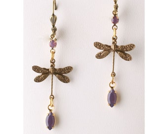 Sadie Green's Dragonfly Austrian Crystal Earring in Brass 1102NE