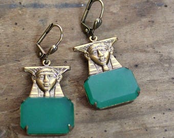 Sadie Green's Limited Edition Art Deco, Egyptian Pharaoh, Jade Vintage Glass Earrings | The White Queen | Tudors | Camelot| The Crown