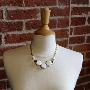Sadie Green's Vintage Art Deco White Hexagon Glass Cabochon & Lucite Necklace with Matching Earrings Reign Jewelry image 3