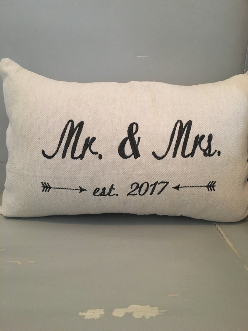 Wedding date lumbar size pillow on canvas fabric image 1