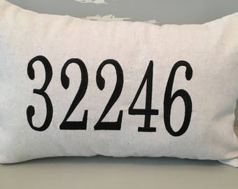 Zipcode embroidered lumbar size pillow