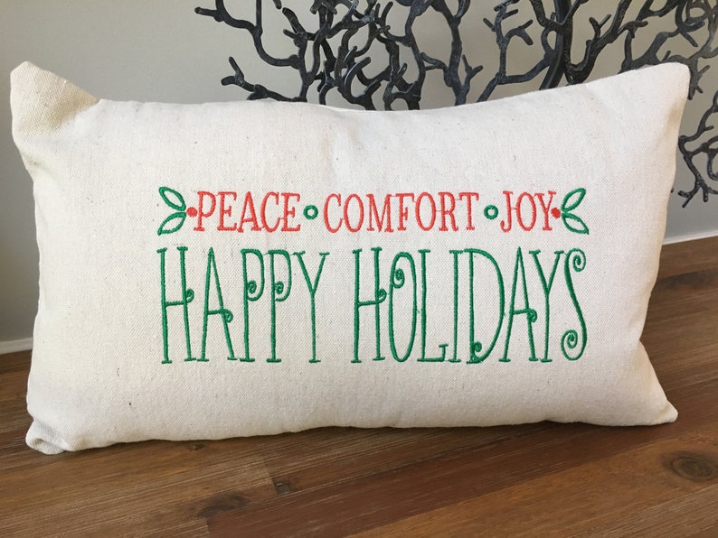 Peace Comfort And Joy Christmas Embroidered Pillow Etsy