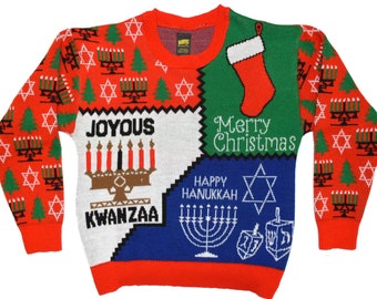 Politically Correct Ugly Holiday Sweater - Festive Knit Unisex Christmas / Kwanzaa / Hanukkah Sweater, Holiday Gift