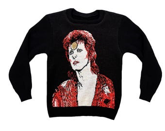 David Bowie Moonage Daydream Knit Sweater - Vintage Rock Unisex Sweater, Gift for Music Fans