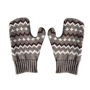 Bernie Sanders Mittens - Brown and White, Zig-Zag Pattern Knit Mittens