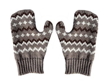 Bernie Sanders Mittens - Brown and White, Zig-Zag Pattern Knit Mittens