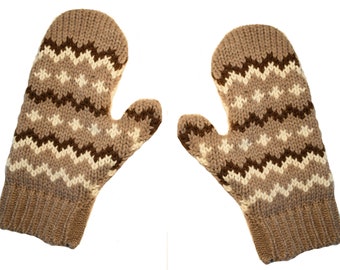Bernie Sanders Mittens - Brown and White, Zig-Zag Pattern Knit Mittens