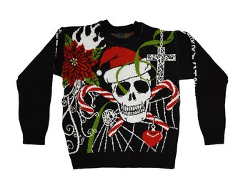 Skull Biker Ugly Christmas Sweater - Festive Knit Unisex Sweater, Holiday Gift