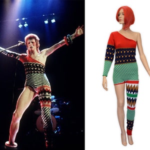 David Bowie Ziggy Stardust custom, 1973 Ziggy Stardust tour, Halloween, One shoulder-One Leg Bodysuit Costume - High Quality Knit Costume