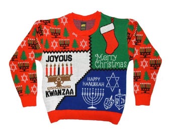 Politically Correct Ugly Holiday Sweater - Festive Knit Unisex Christmas / Kwanzaa / Hanukkah Sweater, Holiday Gift
