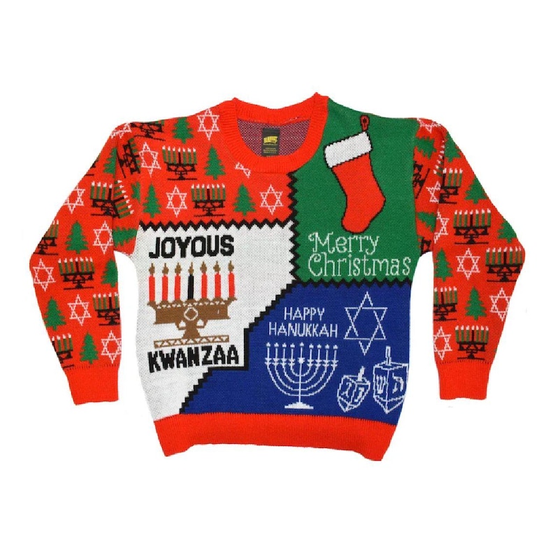 Politically Correct Ugly Holiday Sweater - Festive Knit Unisex Christmas / Kwanzaa / Hanukkah Sweater, Holiday Gift image 1