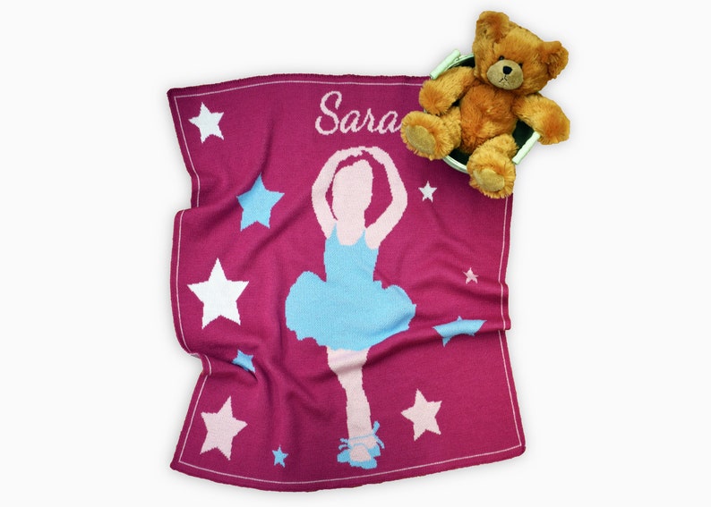 PERSONALISED BABY PRAM BLANKET with EMBROIDERED TEDDY BEAR AND YOUR BABY/'S NAME