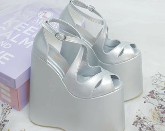 Silver Wedge Heel Bridal Shoes: 18cm Platform Wedding Shoes