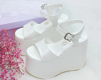 15 Cm Wedge Heel Sandals Model Pearl Color Comfortable Wedding Shoes, Bridal Shoes, Engagement Shoes