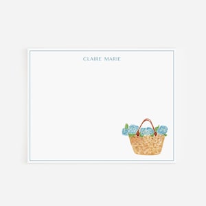 Market Tote Personalized Stationery | Watercolor Fashion Notecard Set | Tote Bag Notecards | Blue Hydrangea Stationery | Watercolor Notecard